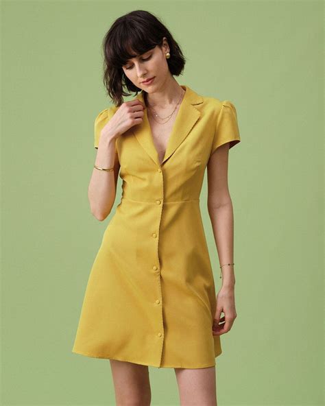 The Yellow Collared A Line Mini Dress Summer Yellow Collared Short