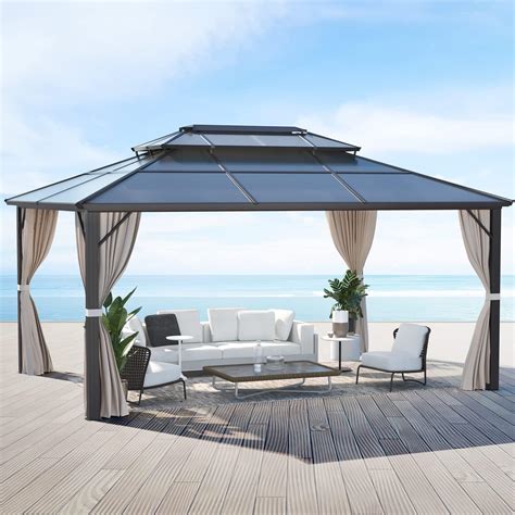 MELLCOM 12 X16 Hardtop Gazebo With Polycarbonate Double Roof