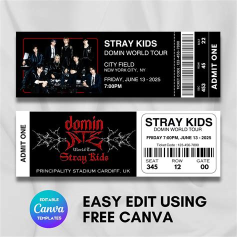 Editable Stray Kids Dominate Concert Ticket, World Tour 2025, Dominate