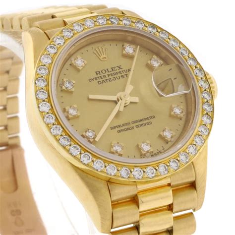 Rolex President Datejust Ladies Original Champagne Diamond Dial 18k Ye Elegant Swiss