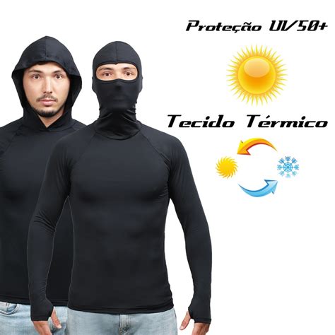 Camisa Térmica Camiseta Proteção UV50 Manga Longa Touca Capuz e