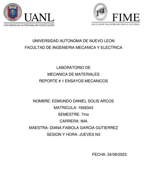 Reporte Labmecmat Universidad Autonoma De Nuevo Leon