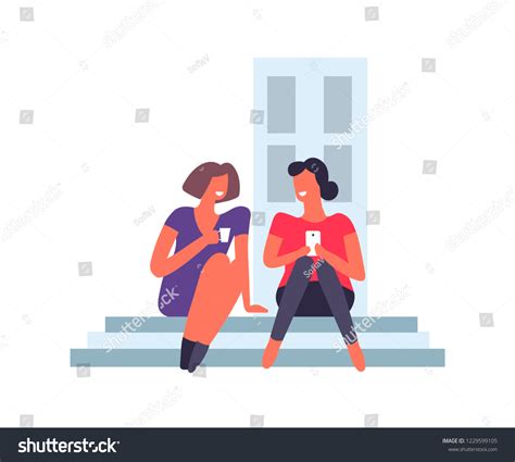 Woman Female Close Friends Sitting Chatting Stock Vector Royalty Free