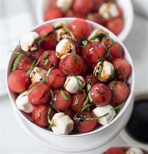 Watermelon Basil Salad With Mozzarella Balsamic Glaze Whisk In Wellness