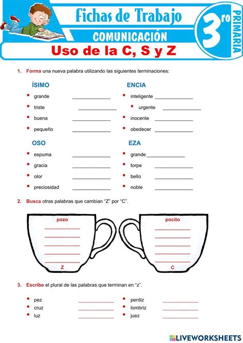 Uso De La C S Y Z Para Tercer Grado De Primaria Worksheet Ciencia