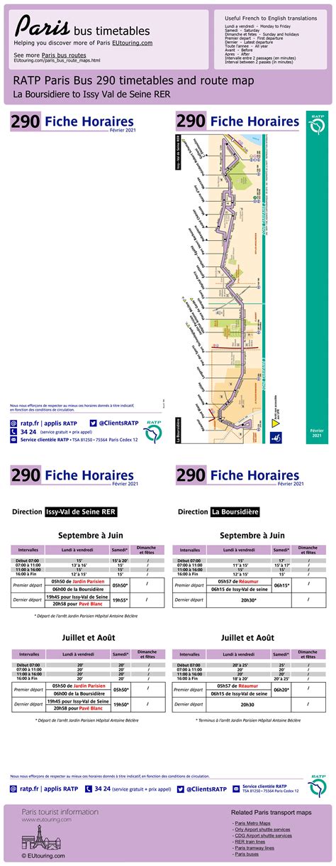 RATP bus maps, timetables for Paris bus lines 290 to 299