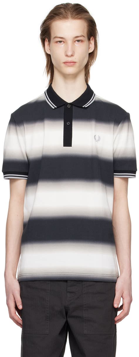 Black White Striped Polo By Fred Perry On Sale