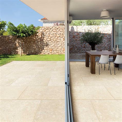 Verona Natural Buff Stone Effect Porcelain Paving Slabs Pillowed Edge