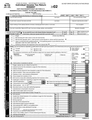 Fillable Online Form N 12 Rev 2002 Individual Income Tax Return