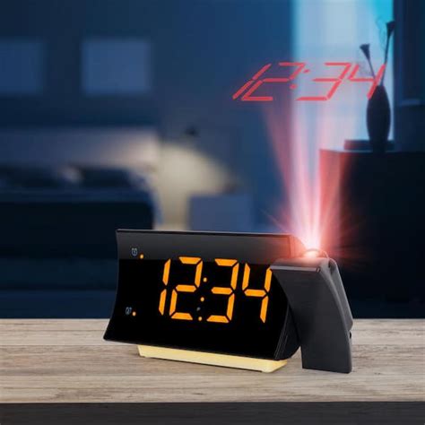 La Crosse Technology Black Curved Led Projection Alarm Clock With Radio