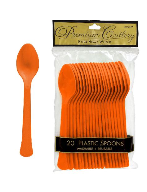 Orange Heavy Weight Plastic Spoons 20pcs Party World