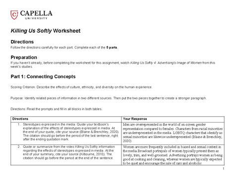 Cf Killing Us Softly Worksheet 2 Killing Us Softly Worksheet