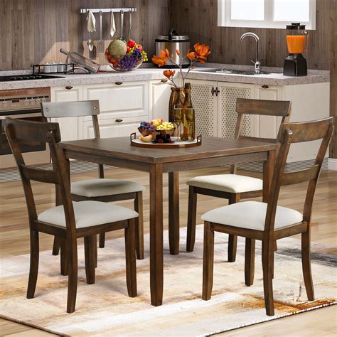 EUROCO 4 Person Modern Farmhouse Wood Small Dining Table Dining Room ...