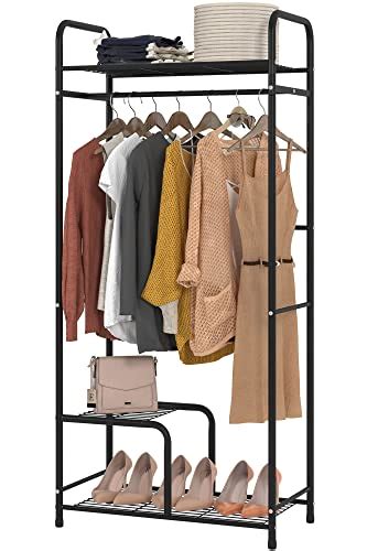 TZAMLI Clothes Rack with 3 Shelves and Rod, Metal Clothing Rack Garment Rack for Hanging Clothes ...