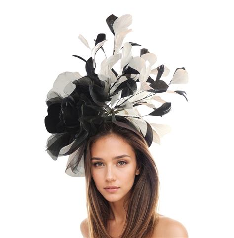 Black White Ascot Fascinator Hat Headband Womens Kentucky Derby Feather