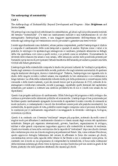 Riassunto The antropology of sustainability - The anthropology of