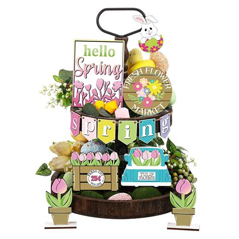 12 Pieces Spring Tiered Tray Decor Daisy Flower Wooden Signs Blooms