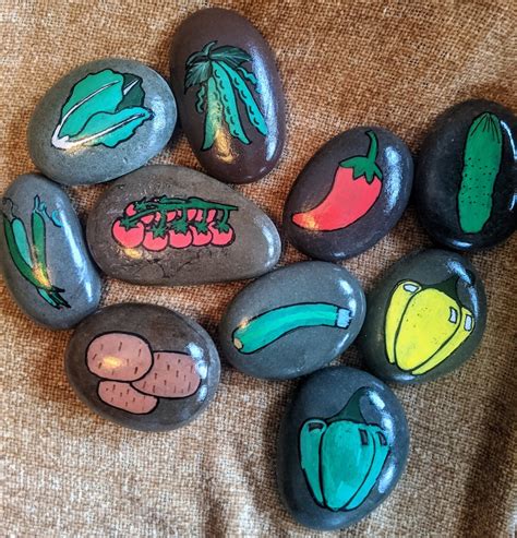 Hand Painted Vegetable Garden Stones Vegetable Markers Etsy