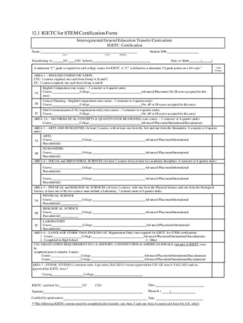 Fillable Online IGETC For STEM Certification Form Fax Email Print