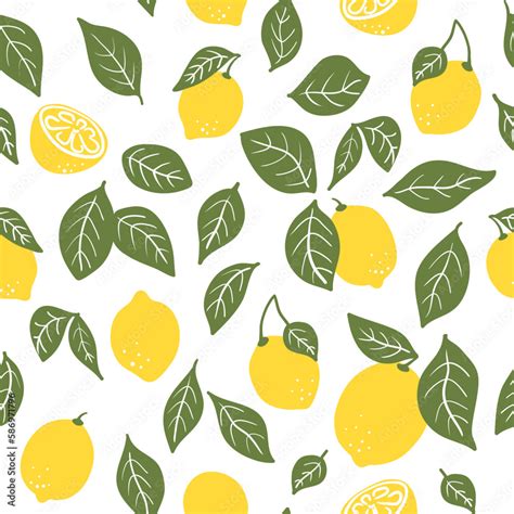 Tropical Seamless Pattern With Yellow Lemons And Lemon Slices Hand Drawn Lemons Pattern On