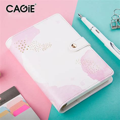 Cute Notebook Cagie Kawaii Diary A6 Planner Ring Binder Spiral Leather Journal Lined Paper