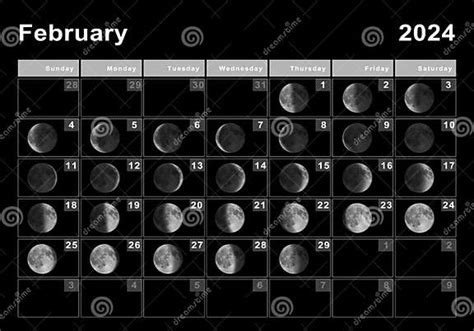 February 2024 Lunar Calendar, Moon Cycles Stock Illustration ...