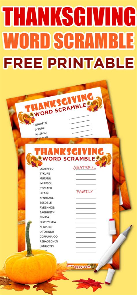 Free Printable Thanksgiving Word Scramble Made With Happy