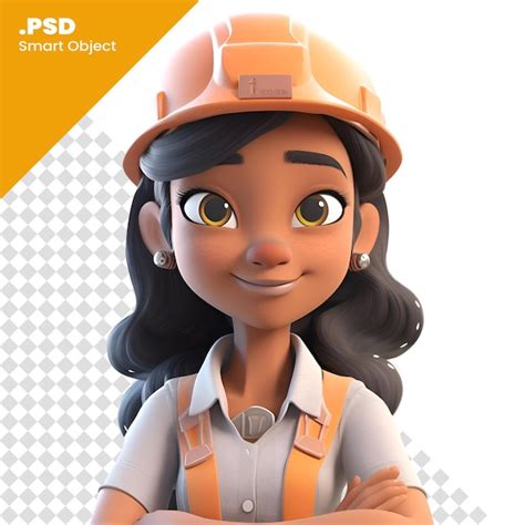 Premium PSD 3d Illustration Of A Female Worker Wearing An Orange Hard