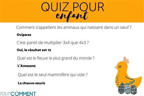 Quiz pour enfant Découvrez plus de 100 questions pour enfants des