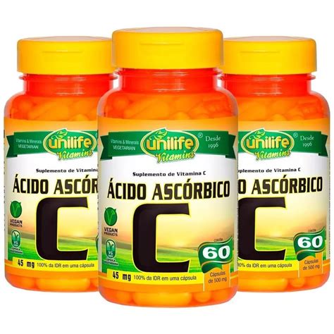 Kit 3 Vitamina C Ácido Ascórbico 60 Cap Nas Americanas