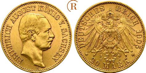 Kaiserreich Sachsen 20 Mark GOLD 1905 E Friedrich August III 1904