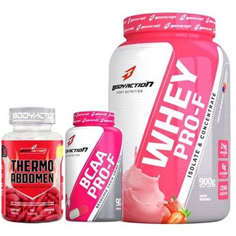 Kit Whey Pro F Morango BCAA Thermo Abdomen BodyAction OtimaNutri