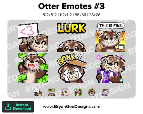 Otter Emotes Stickers On A Gray Background With The Text Lurk This