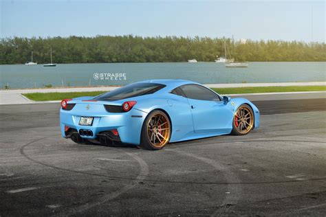 Stylish Thing: Custom Matte Baby Blue Ferrari 458 on Golden Bronze Strasse Rims — CARiD.com Gallery