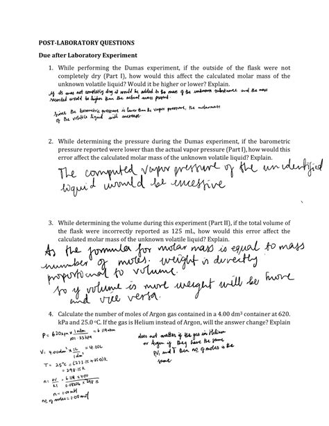 Post Lab 8 General Chem 1311 Lecture Lab Pre Lab And Post Lab Post Laboratory Questions