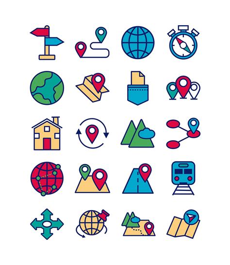 Map And Location Line And Fill Icon Set Vector Art At Vecteezy