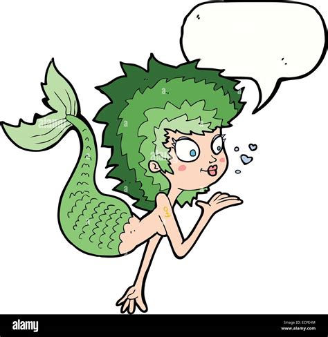 Cartoon Mermaid Blowing A Kiss With Speech Bubble Stock Vector Image And Art Alamy