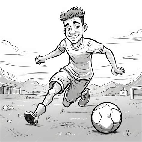 Coloring Man Playing Soccer Monochrome Vector Illustration With Indian