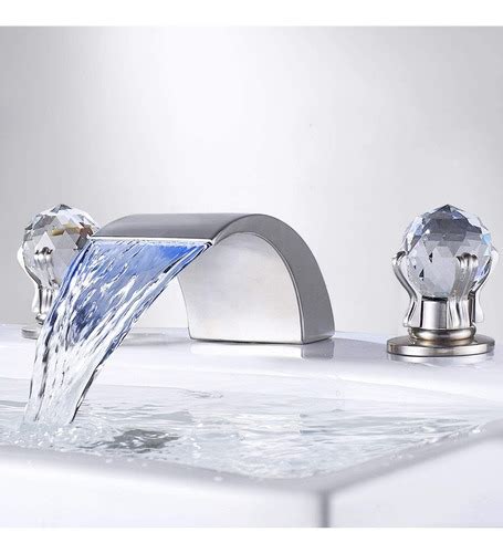 Llave Mezcladora Para Lavabo De Cascada Luz Led Y Diamantes Meses Sin