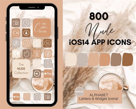 NUDE Ios 14 App Icons 800 Neutral Nude Theme IPhone App Icons Pink Home Screen Icon Aesthetic