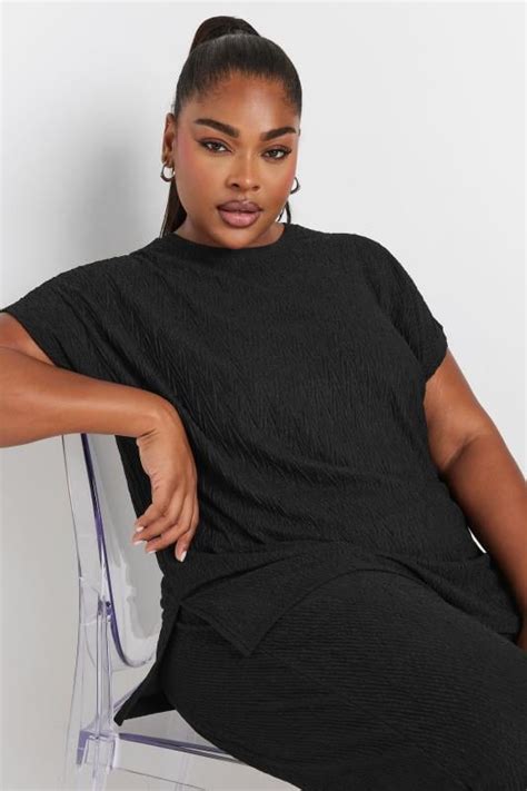 Yours Plus Size Black Crinkle Plisse T Shirt Yours Clothing