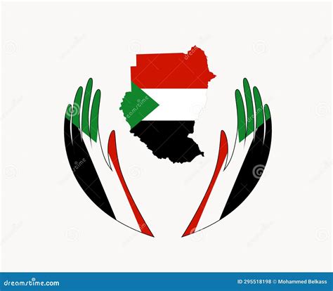 Sudan Flag Map Emblem With Hands Symbol Middle East Country Stock