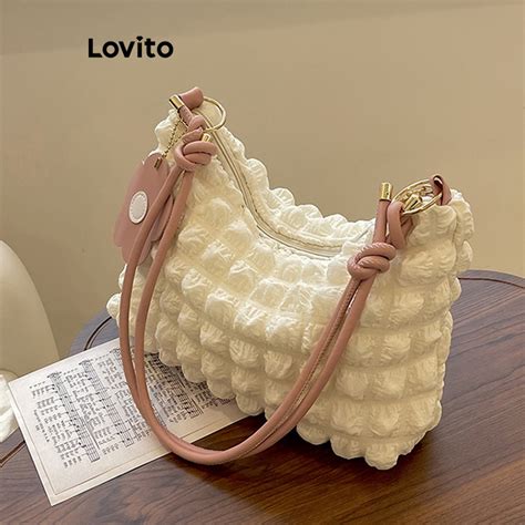 Lovito Casual Plain Flowers Colorblock Plicated Small Shoulder Bag For