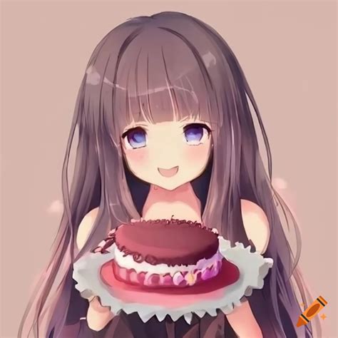 Cute Anime Girl Holding A Cake On Craiyon