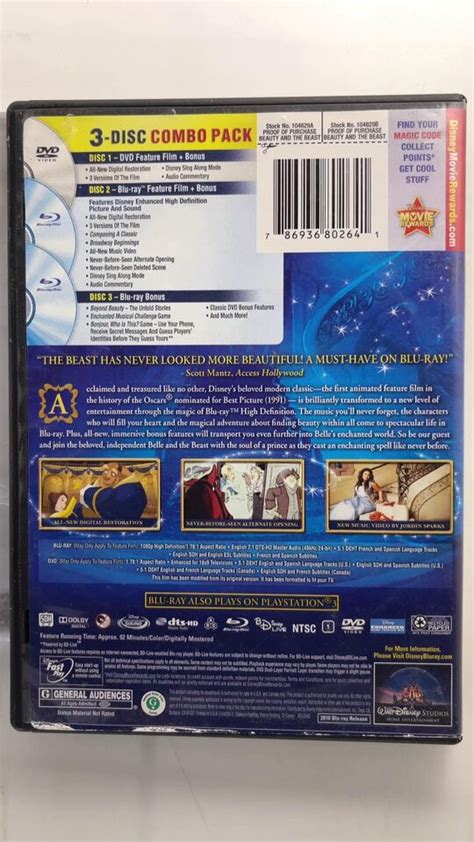 Beauty And The Beast Blu Ray DVD 2010 3 Disc Set Diamond Edition