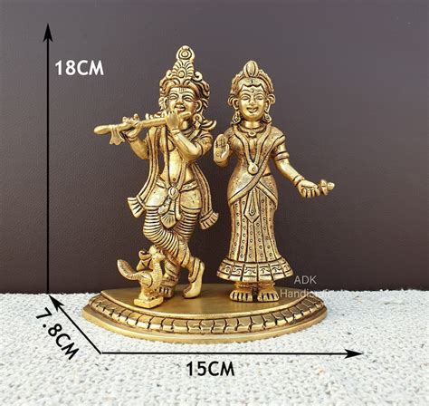 brass radha krishna statue hindu divine couple idol   etsy