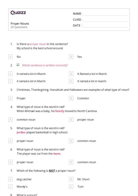 50 Nouns Worksheets For 5th Grade On Quizizz Free And Printable
