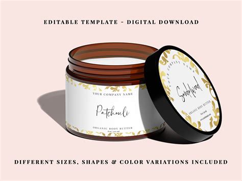 Cosmetic Jar Labels Wrap Around Printable Template Elegant Etsy