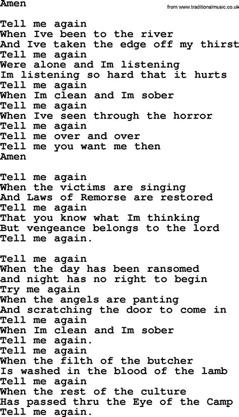 Leonard Cohen Song Amen Lyrics