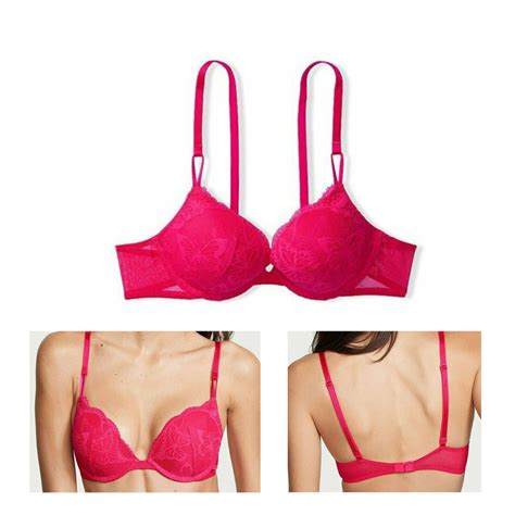 Plus Size Hot Pink Butterfly Lace Extreme Lift Victorias Secret Plunge